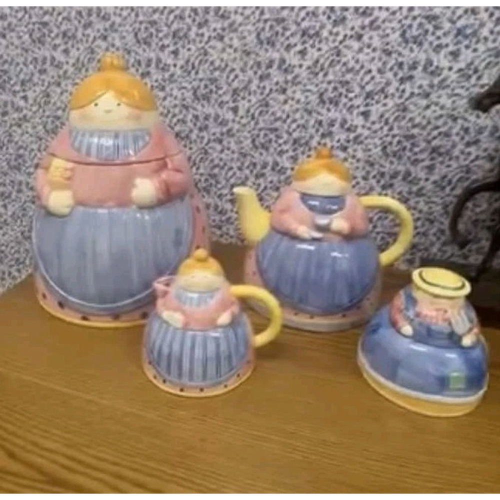 Down Home Collection Farmer Wife Roshco 1995 Vintage SET X4 Pot Creamer Sugar